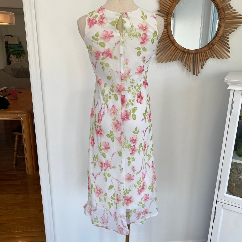 Vintage 90s My Michelle White Pink Floral Midi Dress Sheer Hem Coquette Y2K - Picture 5 of 12